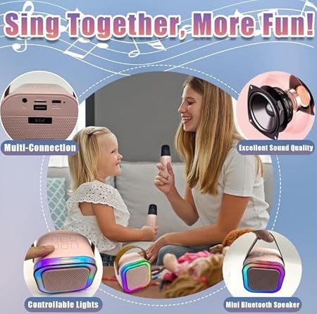 K12 Bluetooth Karaoke Speaker and Microphone with RGB Lights for Kids (Beige)