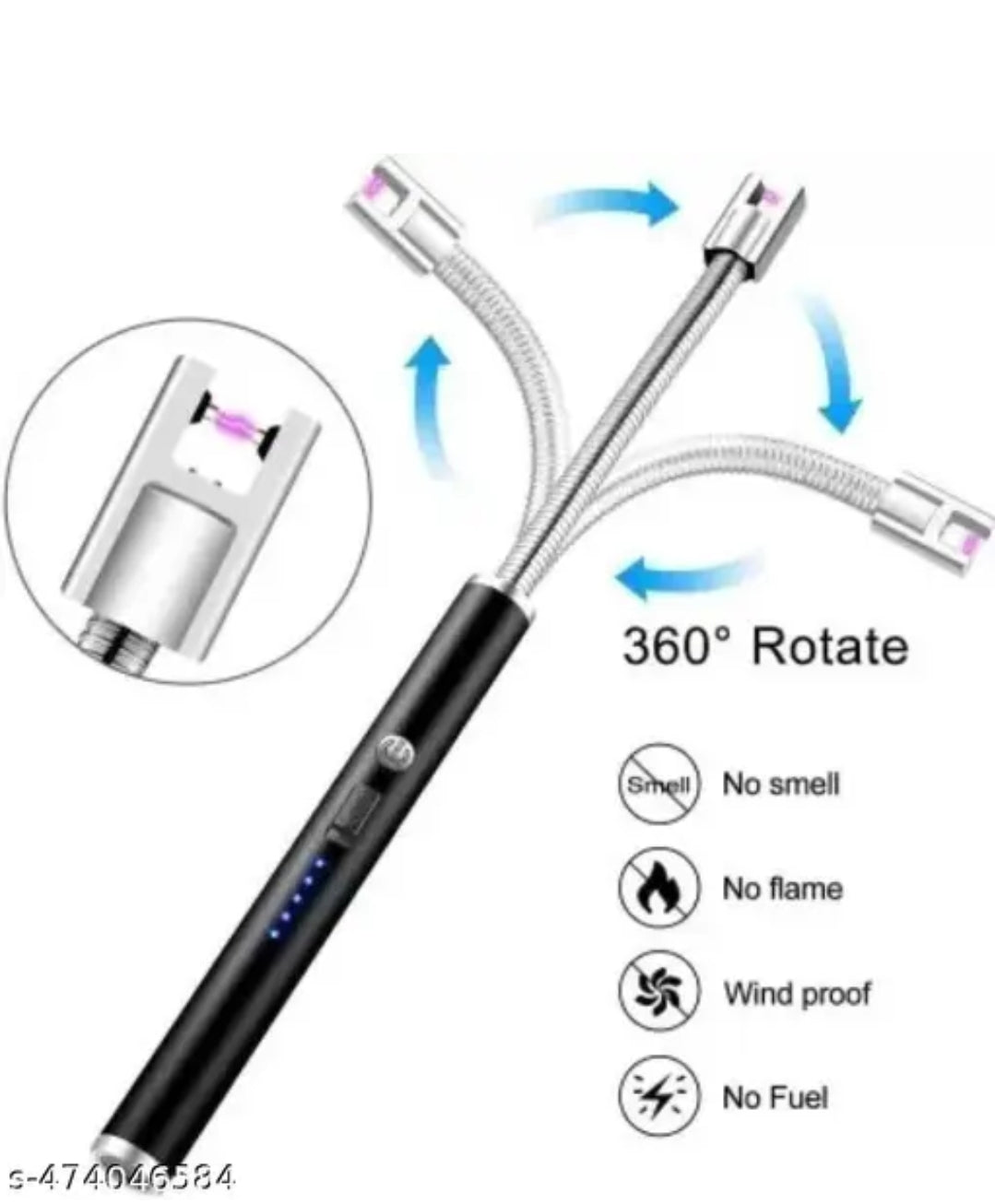 Rechargeable Electric Gas Lighter for Kitchen, Pooja Room, Candles, BBQ, Multi Purpose - 360 Degree Flexible & Windproof