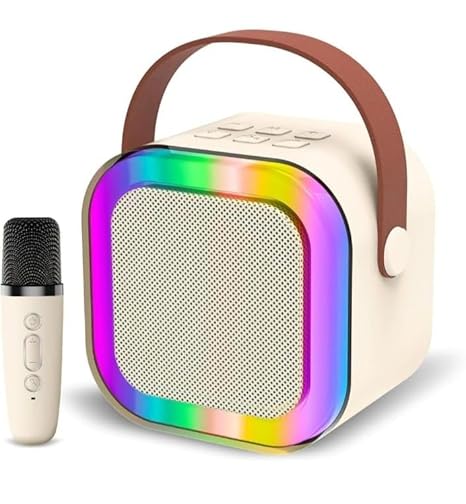 K12 Bluetooth Karaoke Speaker and Microphone with RGB Lights for Kids (Beige)