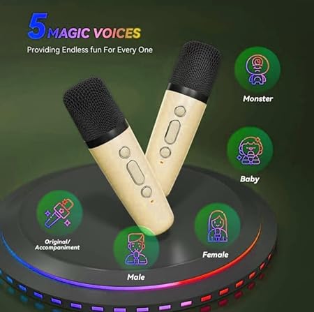 K12 Bluetooth Karaoke Speaker and Microphone with RGB Lights for Kids (Beige)
