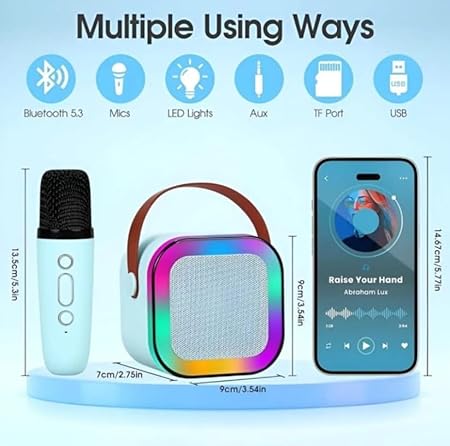 K12 Bluetooth Karaoke Speaker and Microphone with RGB Lights for Kids (Beige)