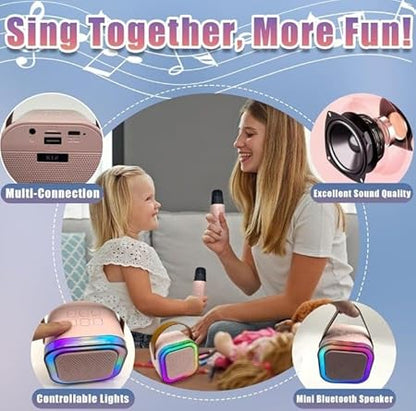 K12 Bluetooth Karaoke Speaker and Microphone with RGB Lights for Kids (Beige)