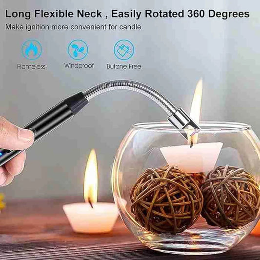 Rechargeable Electric Gas Lighter for Kitchen, Pooja Room, Candles, BBQ, Multi Purpose - 360 Degree Flexible & Windproof